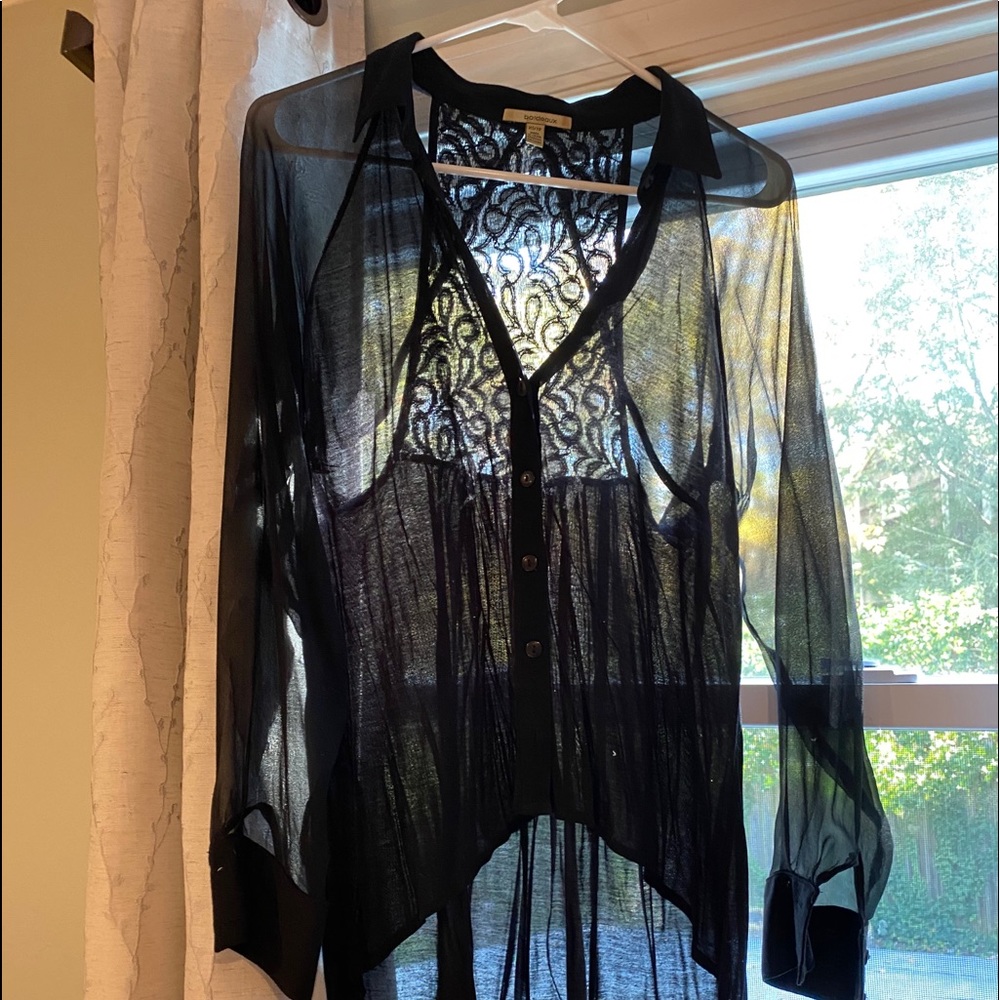 Anthropologie Black Lace Back Top